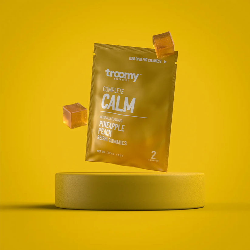 Troomy Nootropics Calm: 800mg Mushroom Blend Daily Gummies / Pineapple Peach - 2 Pack