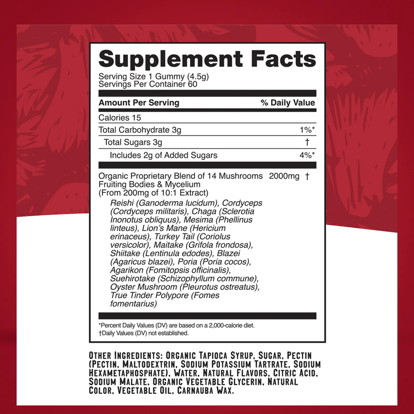 Troomy Daily Label Troomy Nootropics Daily: 2000mg Mushroom Blend Daily Gummies / Strawberry Mango 2 Pack