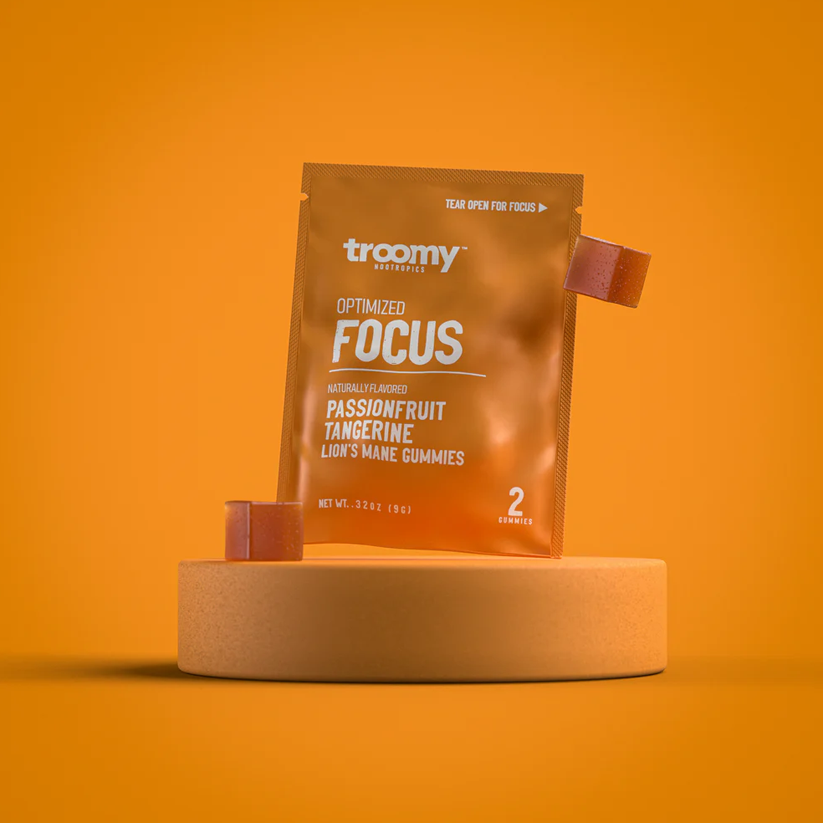 Troomy Focus Troomy Nootropics Focus: 800mg Mushroom Blend Daily Gummies / Passionfruit Tangerine 2 Pack