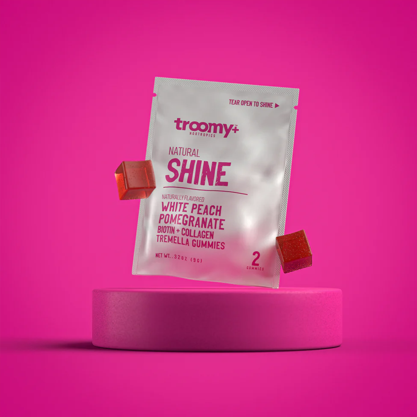 Troomy Shine Troomy Nootropics Shine: 800mg Mushroom Blend Daily Gummies / White Peach Pomegranate 2 Pack