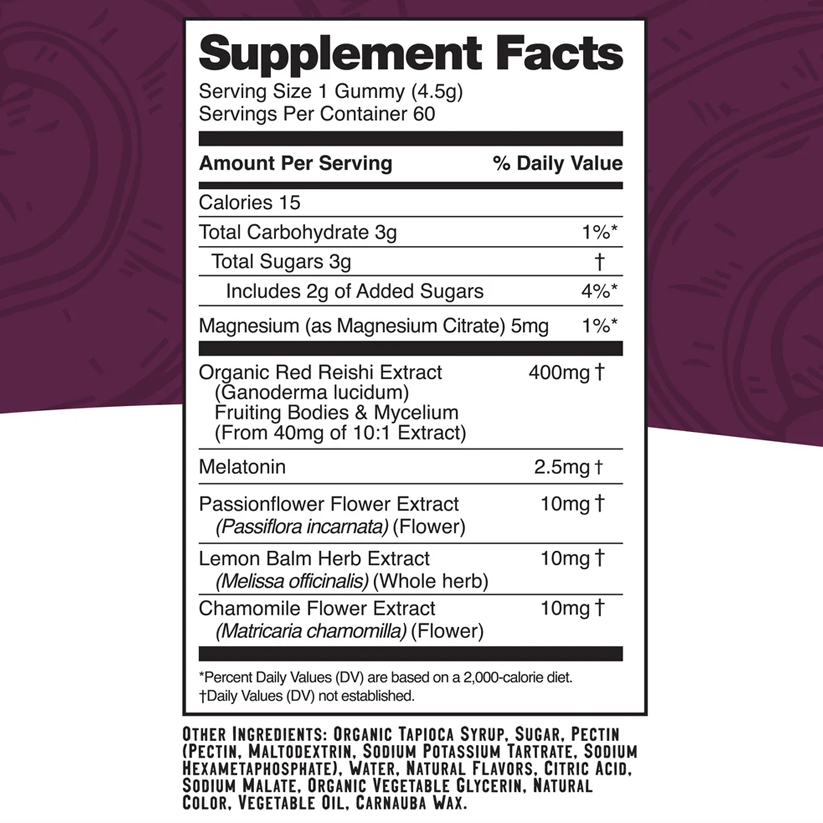 Troomy Sleep Label Troomy Nootropics Sleep: 400mg Mushroom Blend Daily Gummies / Black Raspberry - 2 Pack